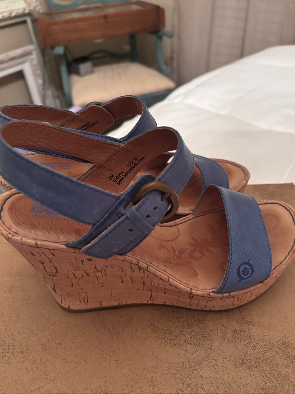 Born Blue Cork Wedge Sandals